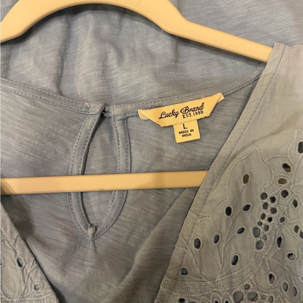 Lucky Brand Light Blue Sleeveless Dress with Eyelet Detail Large L - Picture 4 of 6